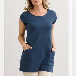 Fair Indigo Organic Cotton Cap Sleeve Tunic with Pockets grey